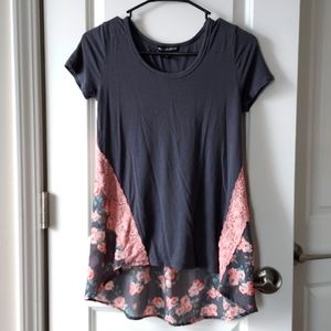 American Dream shkrt sleeve high/low grey pink flower print small